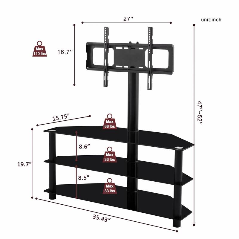 Multi-function TV Stand,3-Tier Height Adjustable Bracket Swivel Entertainment Centers