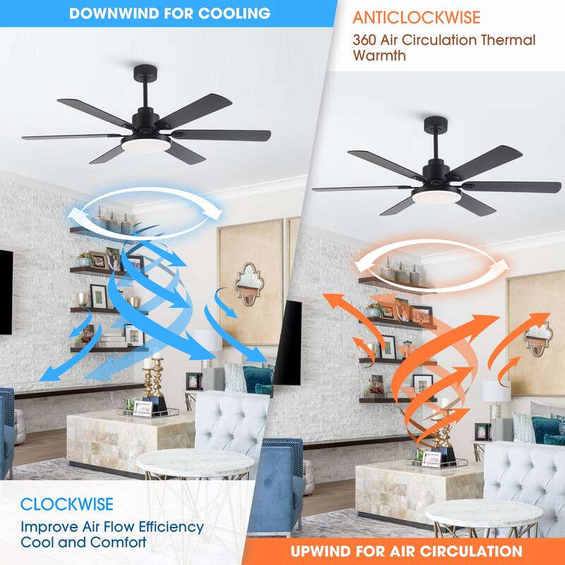60-in Modern 6-Blade Dimmable LED Ceiling Fan with Light and Remote