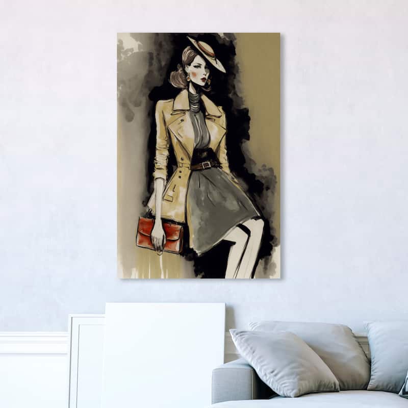Wynwood Studio Fashion and Glam Lady Lady Brown and Beige Modern & Contemporary Wall Art Canvas Print - 45 x 30