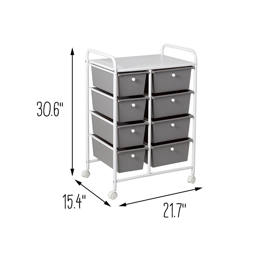 Large White 8-Drawer Storage Rolling Cart