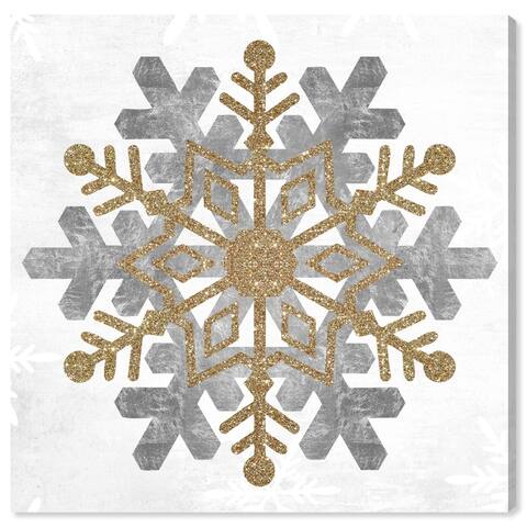 Oliver Gal 'Snow Flake Gold' Holiday and Seasonal Wall Art Canvas Print - Gold, Gray