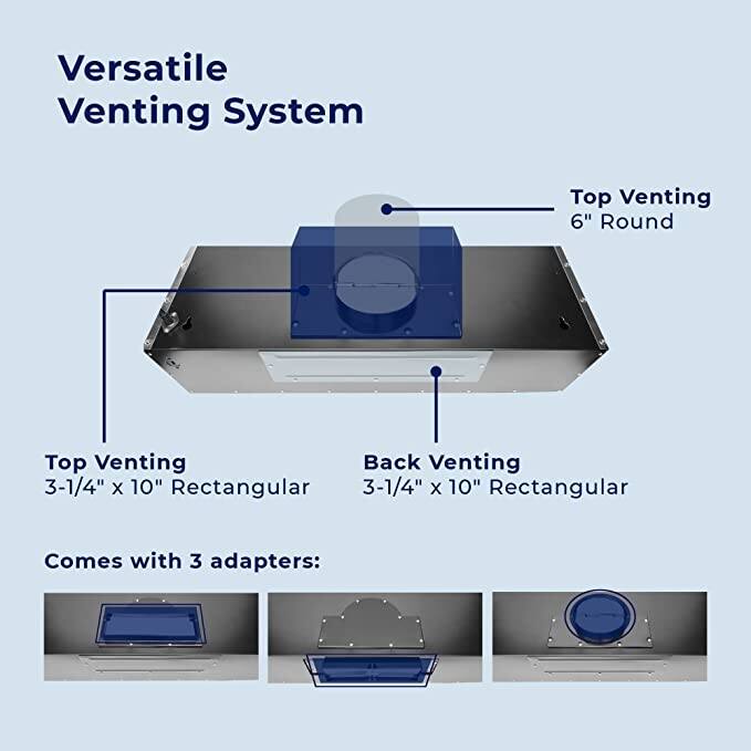 Hauslane PS18 Under Cabinet Range Hood, LED, Baffle Filters, 3-Way Venting, Available in Different Colors