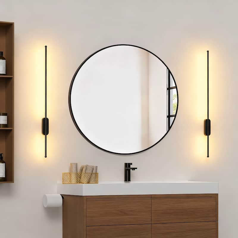 Set of 2 Modern Linear LED Wall Sconces, Plug in/ Hardwired - 31.5 in