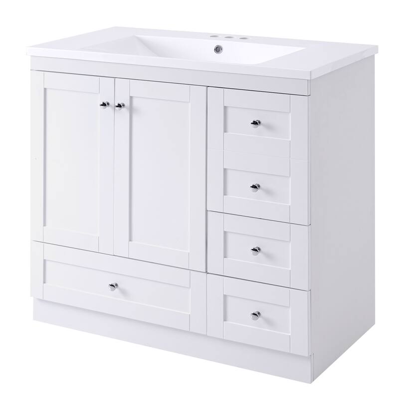 Bathroom Vanity with Sink, Freestanding Wooden Bathroom Storage Cabinet, Bathroom Cabinet with 2 Soft-close doors & 4 Drawers
