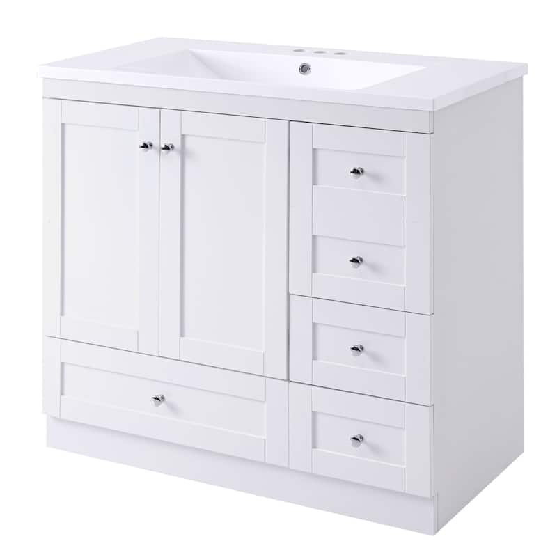 GDFStudio - Vega Wood & Ceramic 36" Shaker Style Bathroom Vanity with Sink, 4 Drawers & 2 Doors