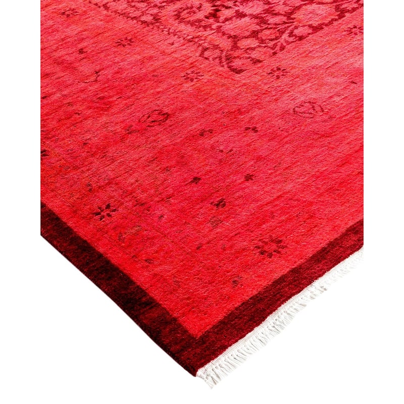 Overton Hand Knotted Wool Vintage Inspired Modern Contemporary Overdyed Pink Area Rug - 9' 3" x 12' 2"