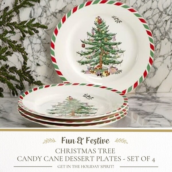 Spode Set of 4 Christmas Tree Candy Cane Dessert Plates - 8