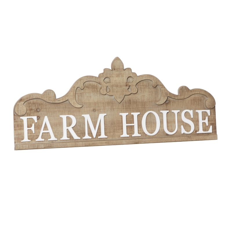 Wood Sign Farm House Wall Decor with Carved Acanthus - Brown - Roche River Decor