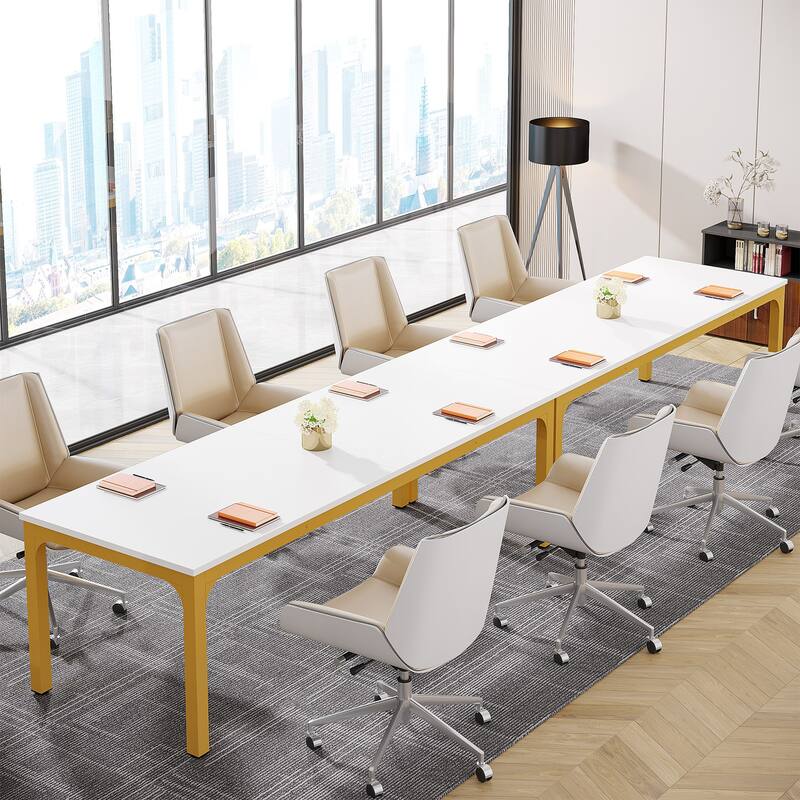 Rectangle 13FT Large Conference Table Set of 2, 78.74-Inch Meeting Seminar Table, Long Business Table