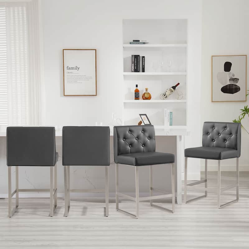 25" Faux Leather Upholstered Counter Height Bar Stools - 36.6"H x 18.9"W x 20.3"D