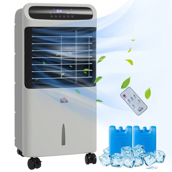 HOMCOM Mobile Air Cooler, Evaporative Ice Cooling Fan Water Conditioner Humidifier Unit with 3 Modes, 3 Speed, Remote Controller