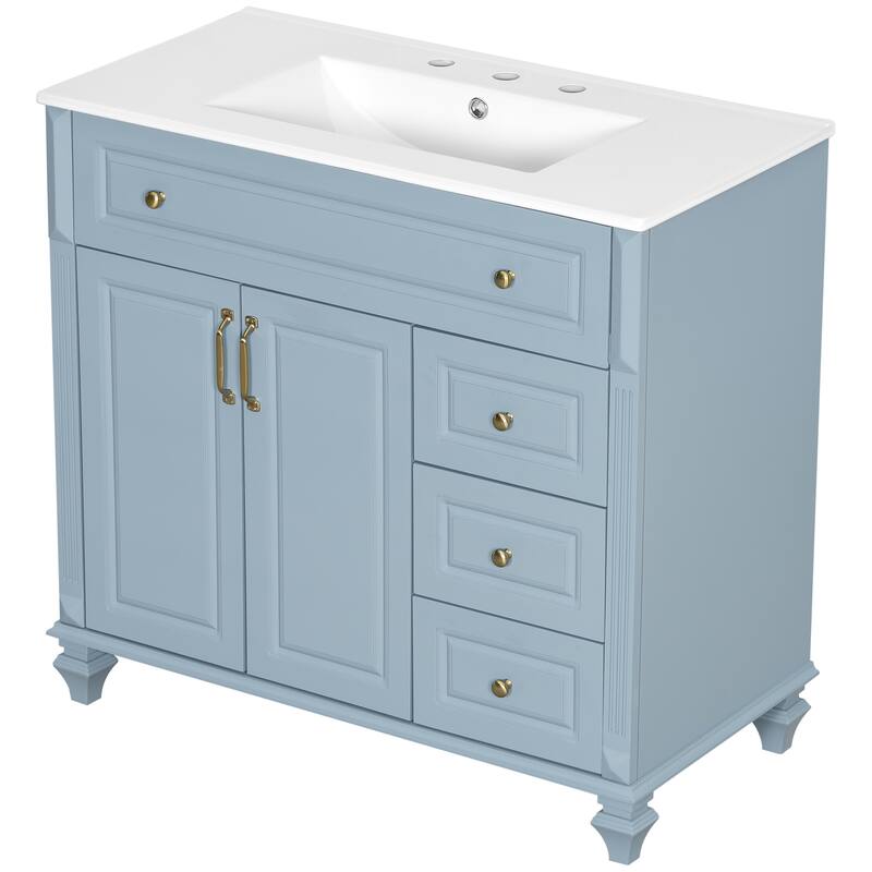 Solid Wood Frame Bathroom Vanity Cabinet, 36" Undermount Ceramic Sink Bathroom Cabinet