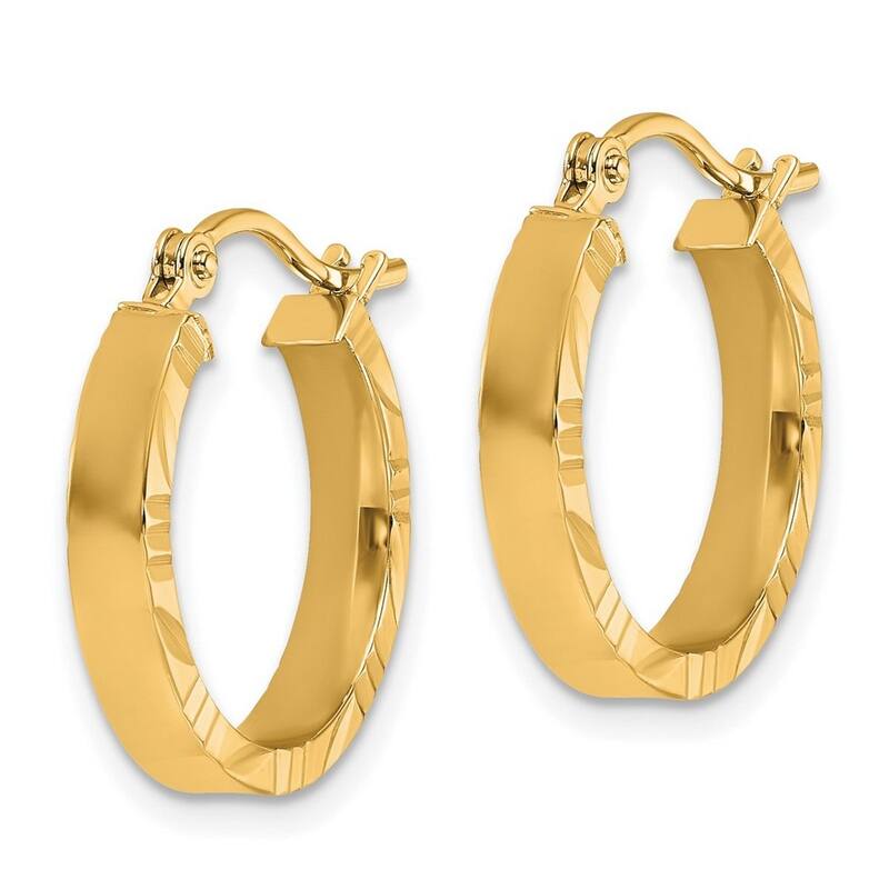 Curata 14k Yellow Gold Small Sparkle Cut Edge Polished Hoop Earrings - 20x20mm