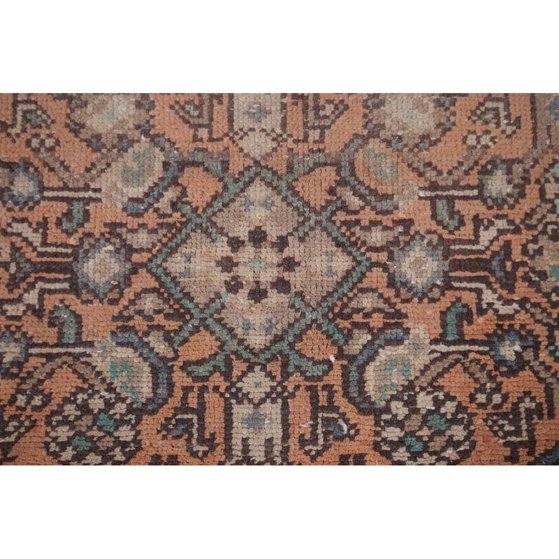 Distressed Hamedan Vintage Persian Runner Rug Hand-Knotted Wool Carpet - 3'5" x 9'4"
