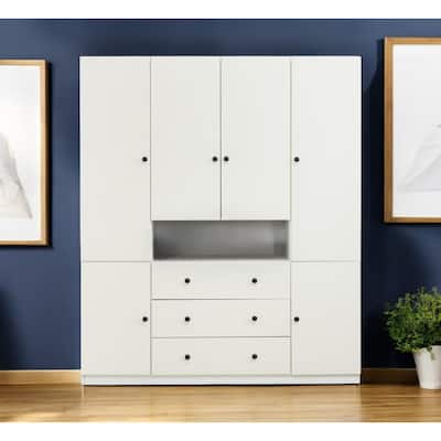 HomeRoots 74" White Wood Six Door Three Drawer Combo Dresser