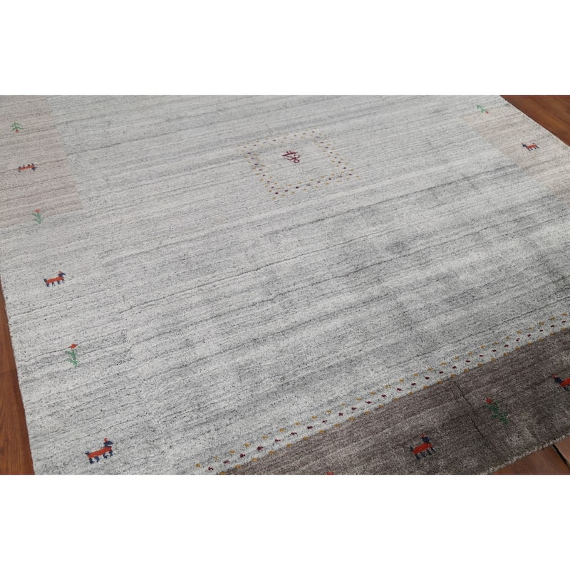 Tribal Striped Gabbeh Indian Area Rug Handmade Grey Wool Carpet - 6'9"x 8'3"