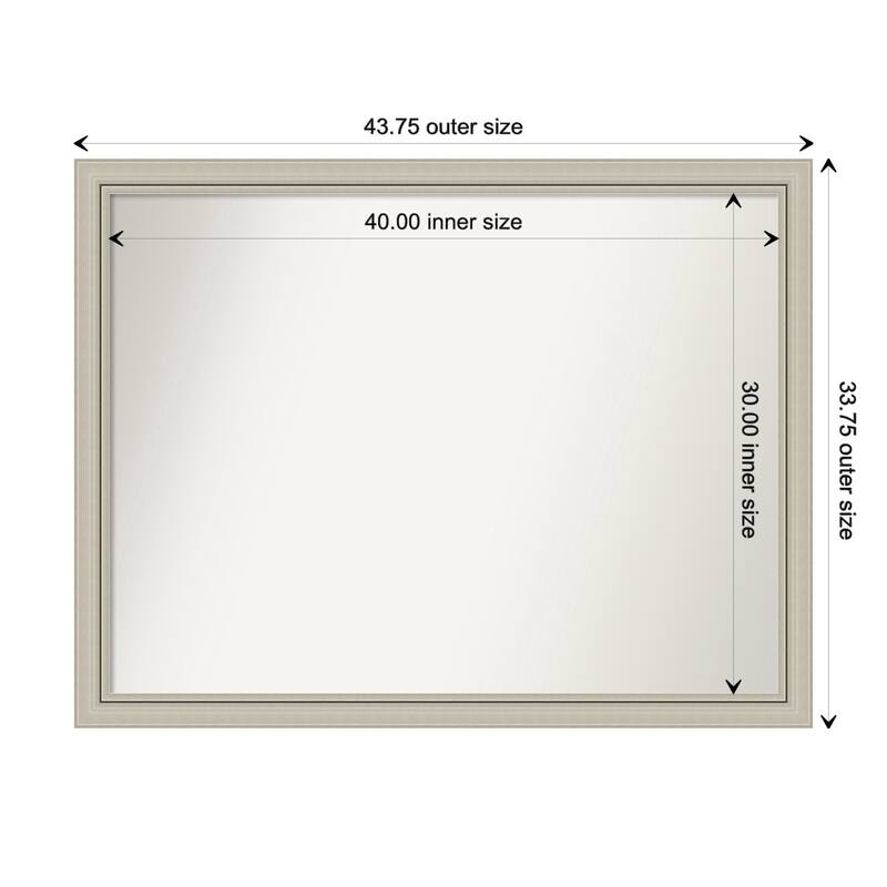 Romano Silver Narrow Framed Non-Beveled Custom Wall Mirror, Bathroom Vanity Mirror - Outer Size: 43.75 x 33.75