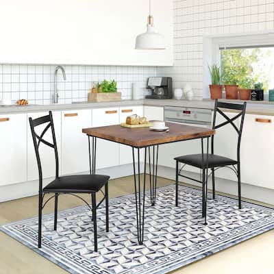 Modern Wood Dinning Table and Chairs Set of 2,Rustic Brown, Dining Table Set of 3/5