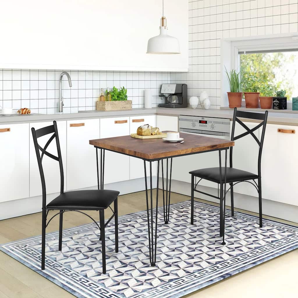 Modern Wood Dinning Table and Chairs Set of 2,Rustic Brown, Dining Table Set of 3/5