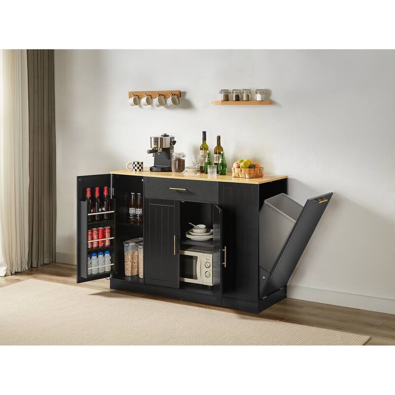 53inch Kitchen Storage Islands with Drawers and Trash Can Storage