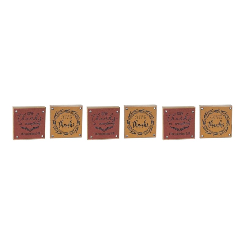 Set of 6 "Give Thanks" Fall Harvest Square Wall Signs 5"