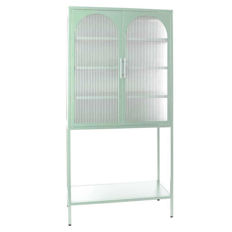 Adjustable Shelves Cabinet with 2 Glass Arched Doors