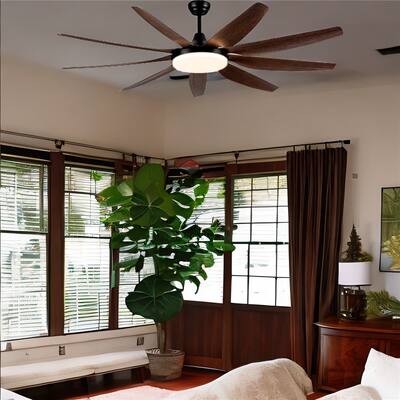 Ceiling Fan Light with Solid Wood Fan Blade, Integrated LED Light