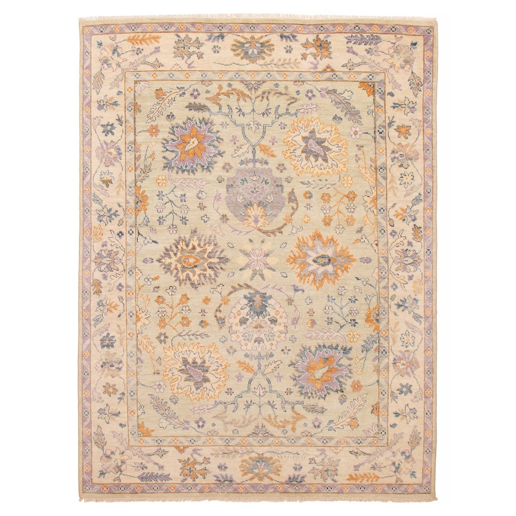 ECARPETGALLERY Hand-knotted Modern Oushak Light Green Wool Rug - 7' 9" x 10' 3"