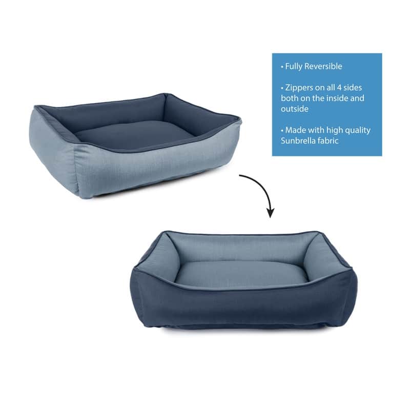 Sunbrella Indoor/Outdoor Reversible Double Sided, Cuddler Dog Bed with Bumper