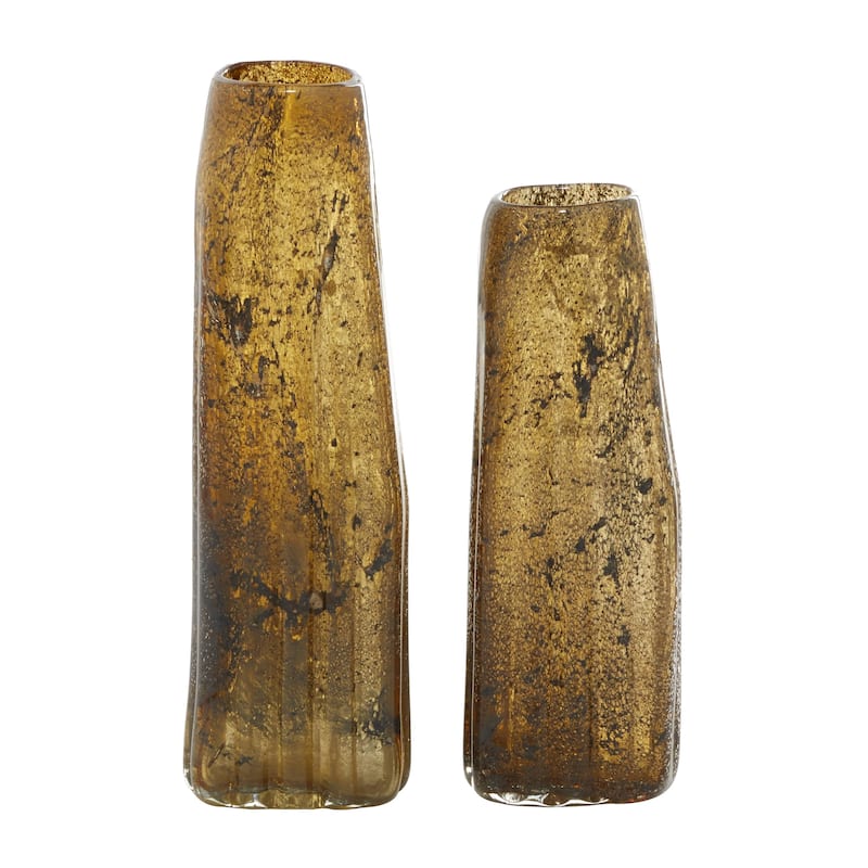 Glass Handmade Blown Decorative Vase - Set of 2 Brown or Blue - Roche River Decor