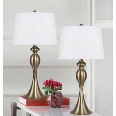 29.75" Metal Table Lamp with Linen Drum Shade (Set of 2)