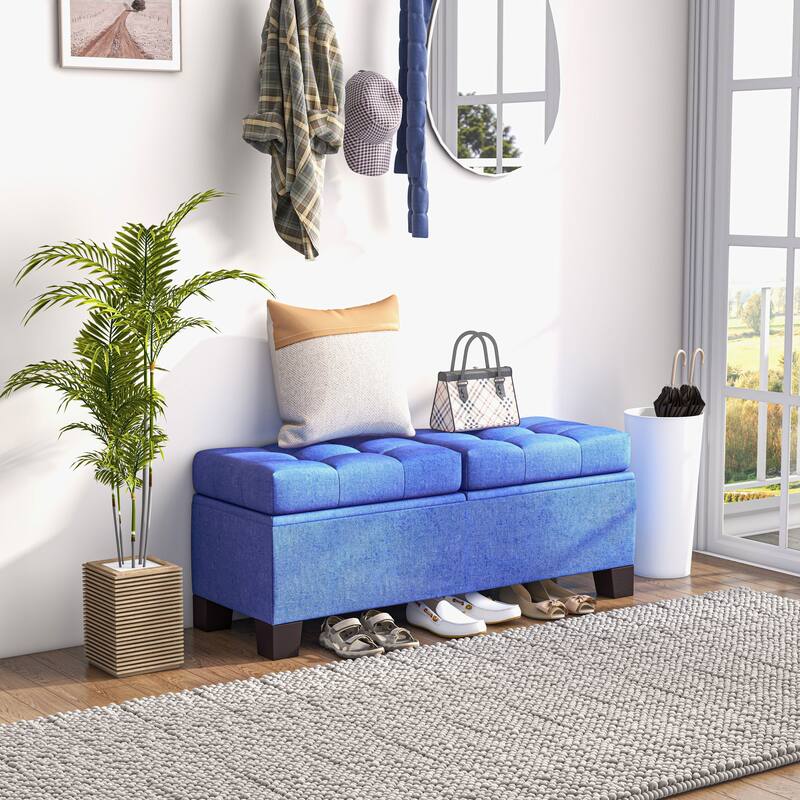 Upholstered Storage Bench with Safety Hinges for Living Room,Entryway,Bedroom