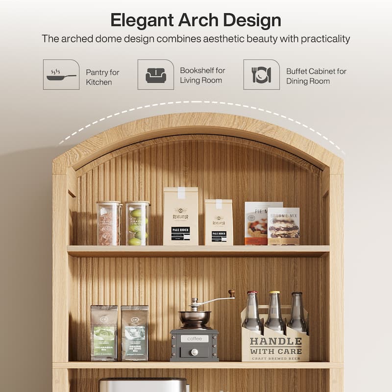 Mid-Century Modern 5-Tier Kitchen Pantry Storage Cabinet with Doors - Natura
