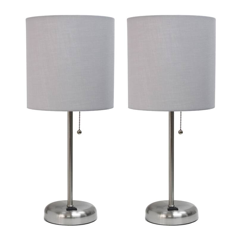Stick Table Lamps with Drum Shade - 19.5" - Silver and Gray - Set of 2