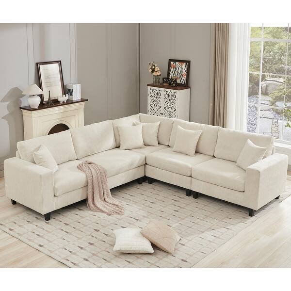 Oversized 5 Seat Modular Sectional Sofa with Pillows & 6 Back 