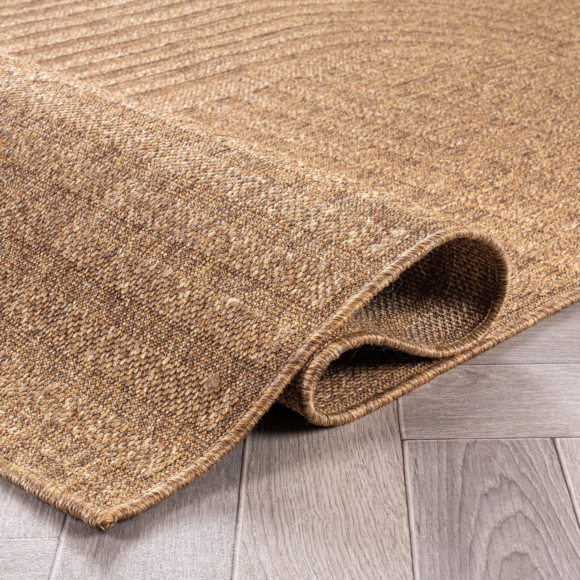 World Rug Gallery Geometric Indoor/Outdoor Flat Woven Area Rug - Natural Jute-Style, Easy-Care Patio Rug for Balcony Patio Deck