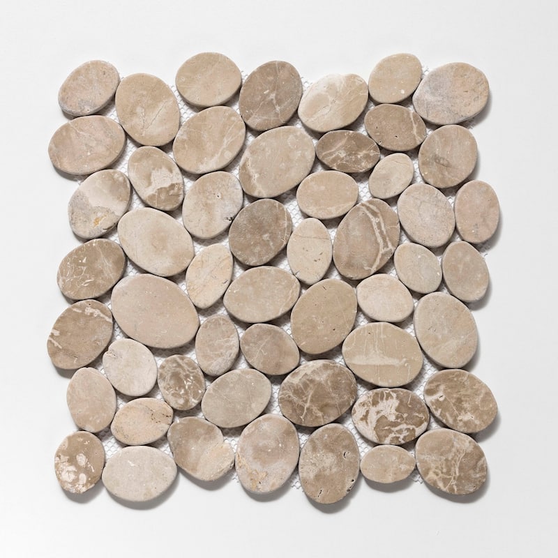 Cruz Bay Studio XC3R Coin Marble - 11" x 11" Pebble and Rock Floor and - Tan