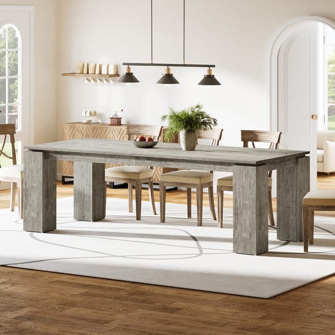 Extra Long Wood Dining Table, 86 Inches Modern Kitchen Table