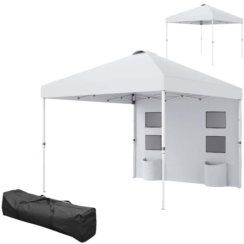 Metal Oxford Fabric Folding Outdoor Canopy Tent with Sidewalls - 116.9" L x 116.9" W x 113" H - White