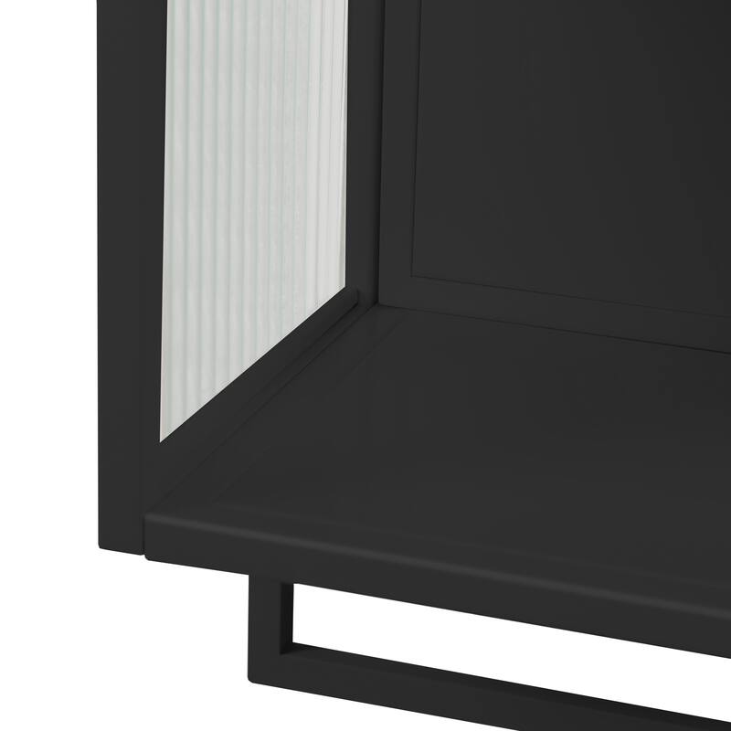 23.62" Glass Doors Modern 2-door Wall Cabinet with 2-tier Enclosed Storage, 1 Open Shelf, and Towel Rack