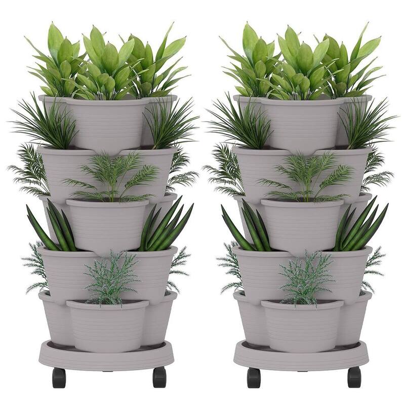 2 Pack Vertical Strawberry Planter 5 Tier Hanging Vertical Gardening Planter Stackable Garden Tower Pot for Flowers