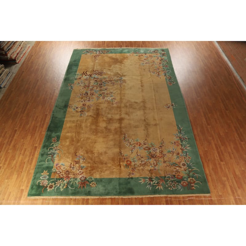 Vegetable Dye Vintage Art Deco Nichols Chinese Large Wool Carpet - 11'10" x 17'9"