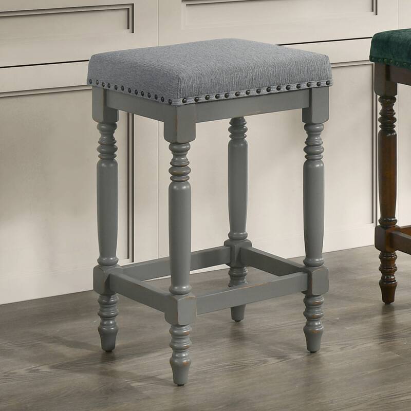 Wooden Counter Stool with Padded Seat Set of 2 - 26Inch Barstool with Nailhead Trim, Turned Legs(Counter Height)