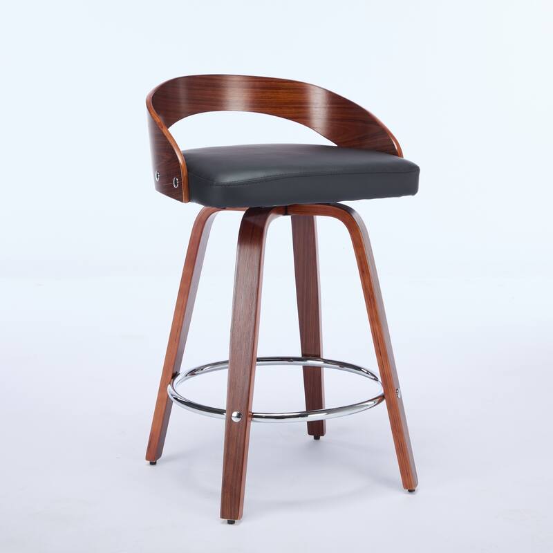 25-Inch Seat Height Swivel Bar Stool Walnut Wood Frame Low Back Bar Stools, 2Pc