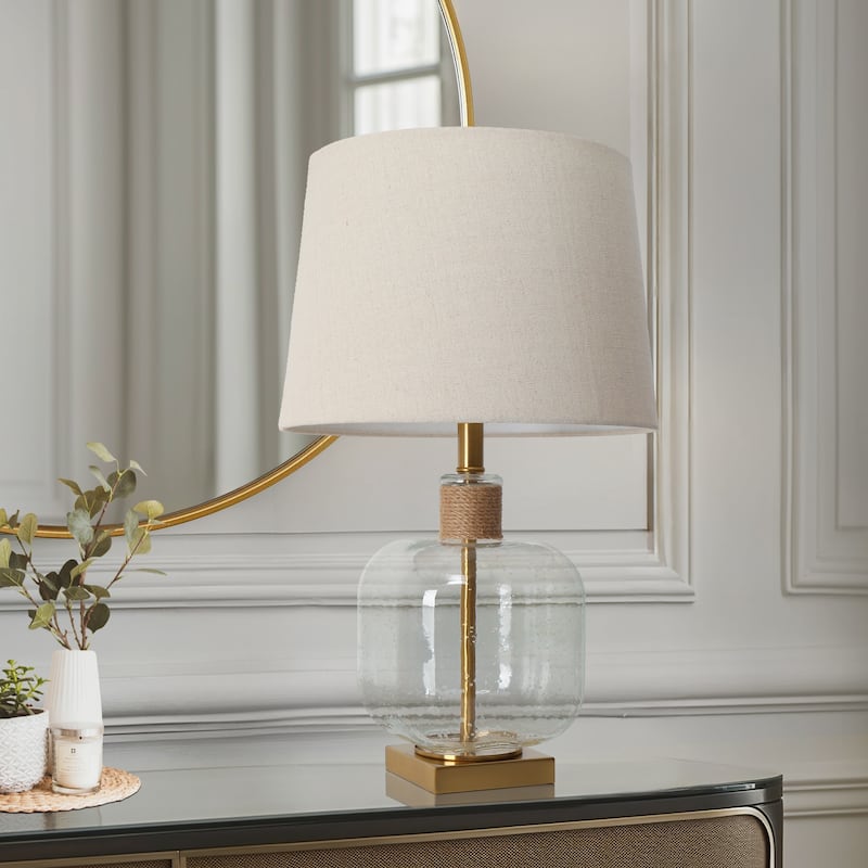 Zoey Coastal 24 IN Gold Table Lamp Clear Seeded Glass Base Desk Light - D14"xH24"