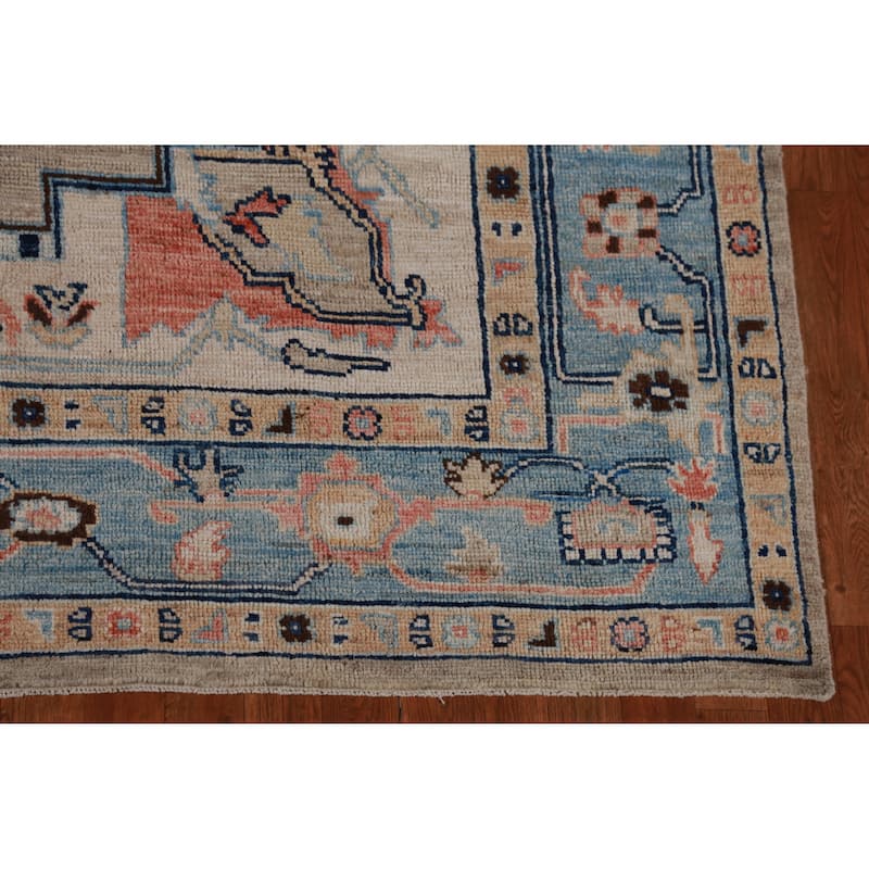 Hand Knotted Oriental 100% Wool Carpet Transitional Medallion Beige & Ivories Oushak Area Rug - 9' 7'' X 8' 0''
