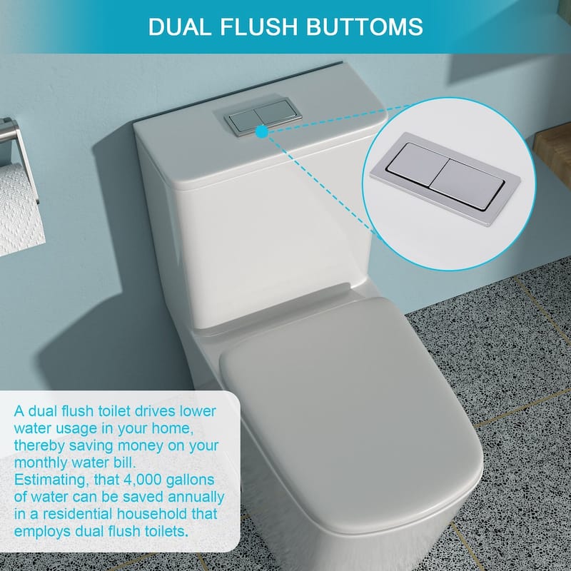 1-piece 1.6 GPF Dual Flush Elongated Toilet in White Seat Included - 27" x 14" x 30"
