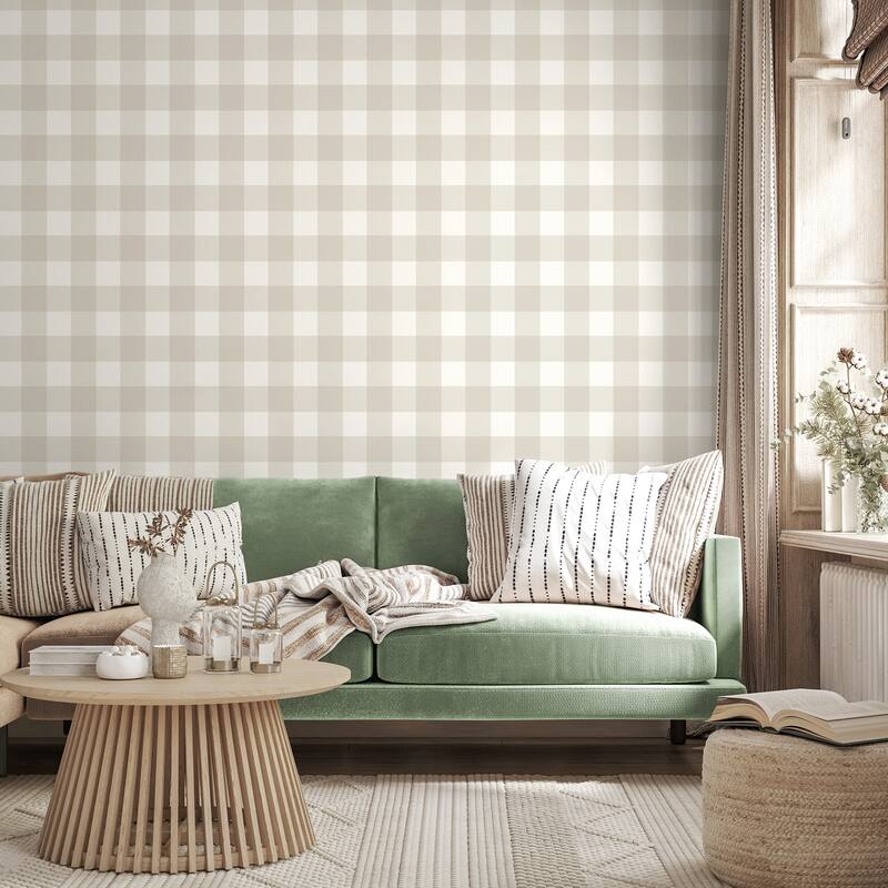 Fine Decor Patrice Light Brown Gingham Wallpaper - N/A