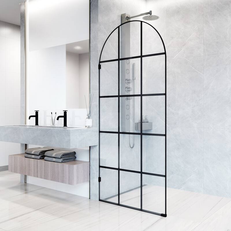 VIGO Arden 34" W x 78" H Framed Fixed Shower Screen in Matte Black