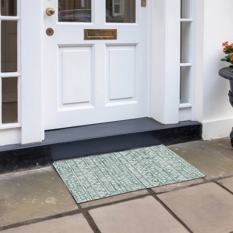 Machine Washable Indoor/ Outdoor Chantille Boho Tribal Rug - Sage - 1'8" x 2'6"